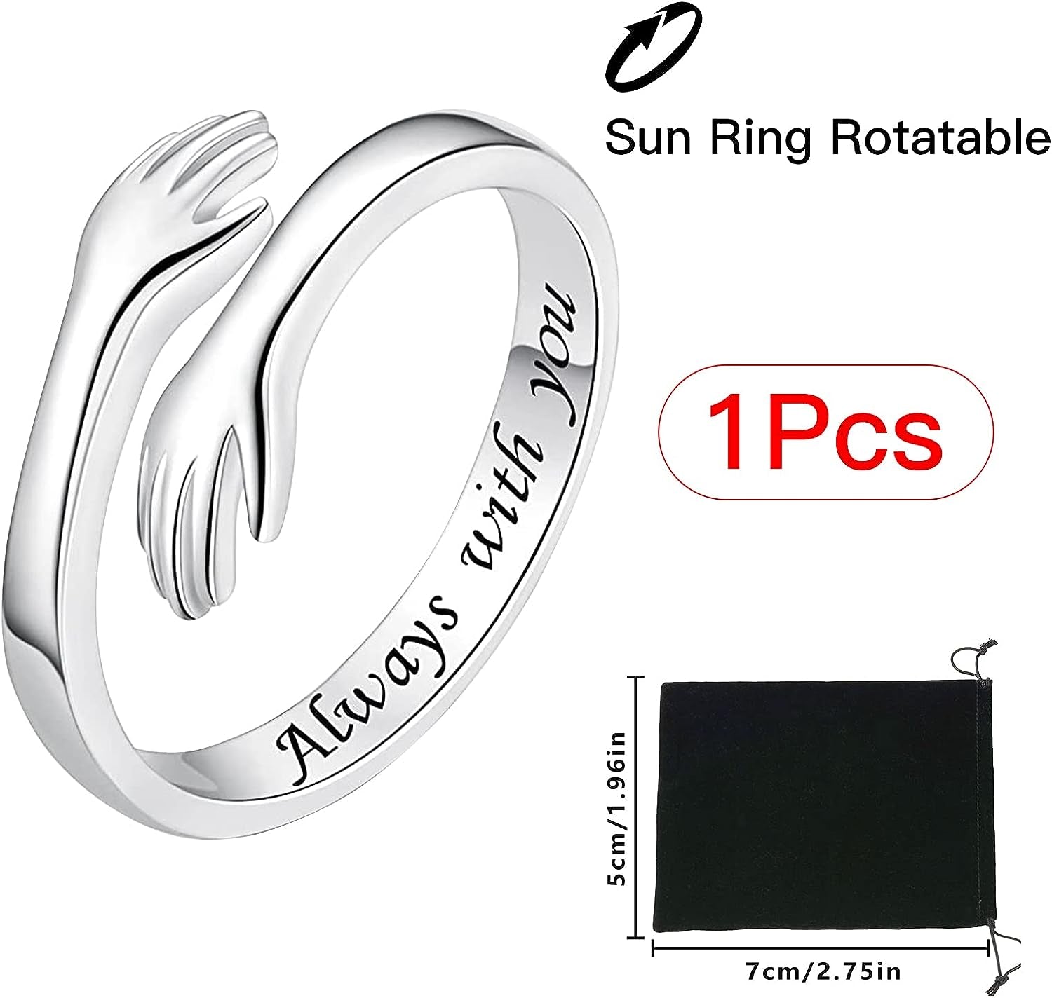Hug Ring for Women Sterling Silver Adjustable Ring for Teen Girls, Daughter Hand Ring Jewelry,Mothers Day Birthday Gifts for Her Daughters Mom Sister Wife Friends Grandma Girlfriend