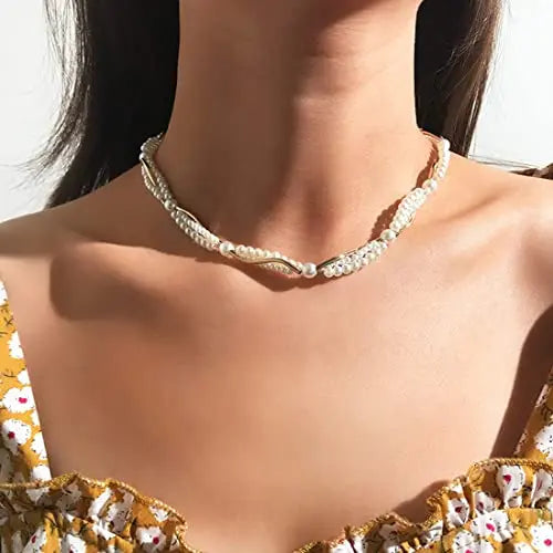 Shell Choker Necklace for Women Gold Necklace Choker Adjustable Beads, Cord Chain Seashell Pearl Necklace pattanaustralia