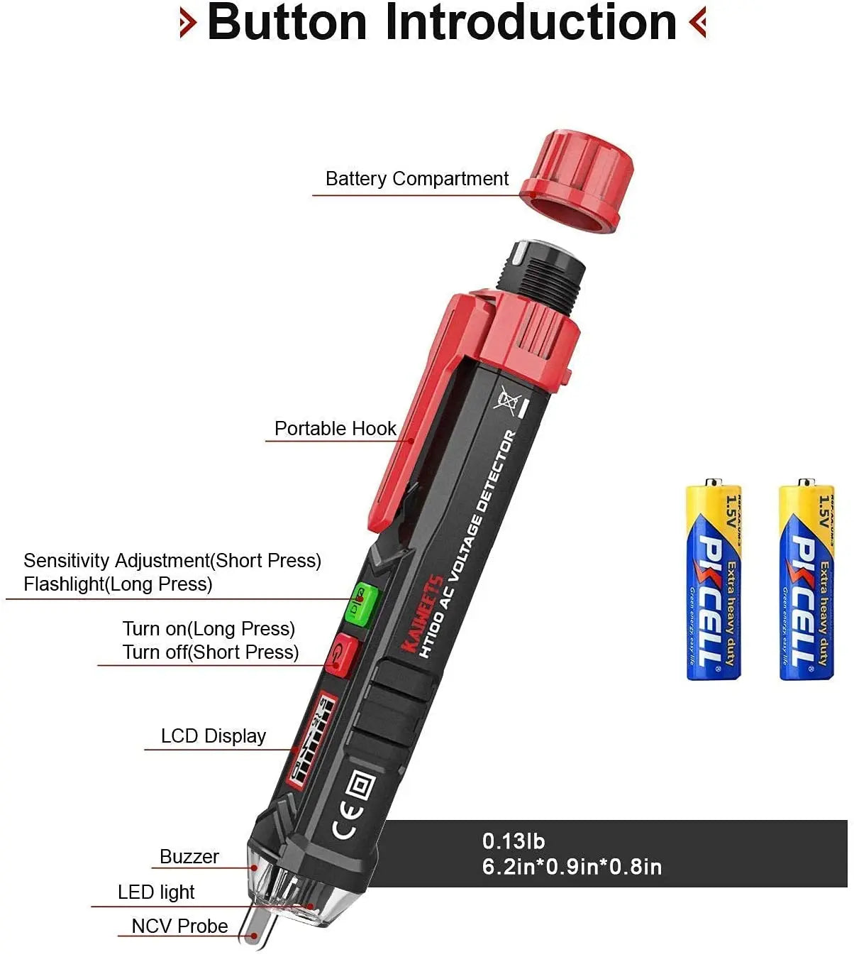 KAIWEETS HT100 Non Contact Voltage Tester AC Electricity Detect Pen 12V-1000V/48V-1000V Pattan Australia