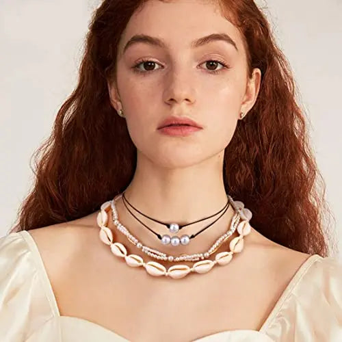 Shell Choker Necklace for Women Gold Necklace Choker Adjustable Beads, Cord Chain Seashell Pearl Necklace pattanaustralia