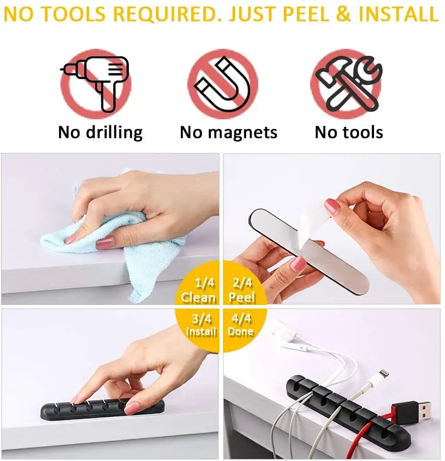 Cable Clips Cord Management Organizer, 3 Packs Adhesive Hooks (7, 5 and 3 Slots) (Black) pattanaustralia
