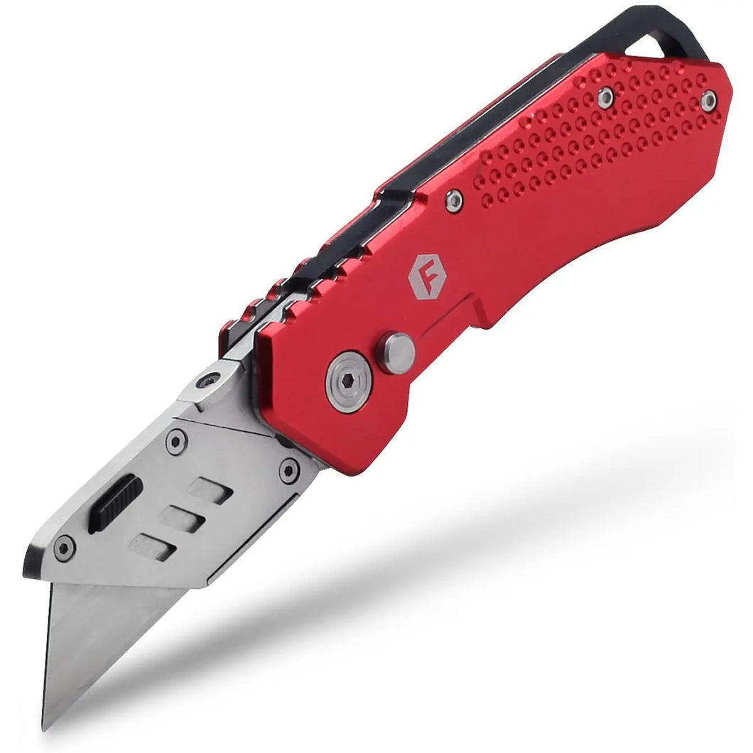 FC Folding Pocket Utility Knife - Heavy Duty Box Cutter with Holster, Quick Change Blades, Lock-Back Design