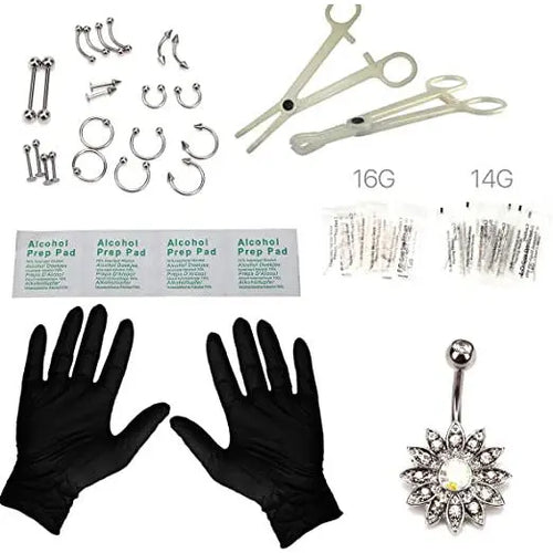 Professional Body Piercing Stainless Steel 41Pcs Set 14G ,16G Nose Ring Studs, Belly, Eye Brow  Piercing in silver pattanaustralia