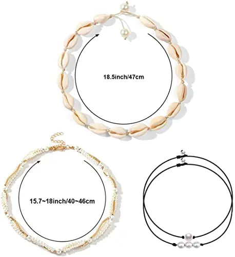 Shell Choker Necklace for Women Gold Necklace Choker Adjustable Beads, Cord Chain Seashell Pearl Necklace pattanaustralia