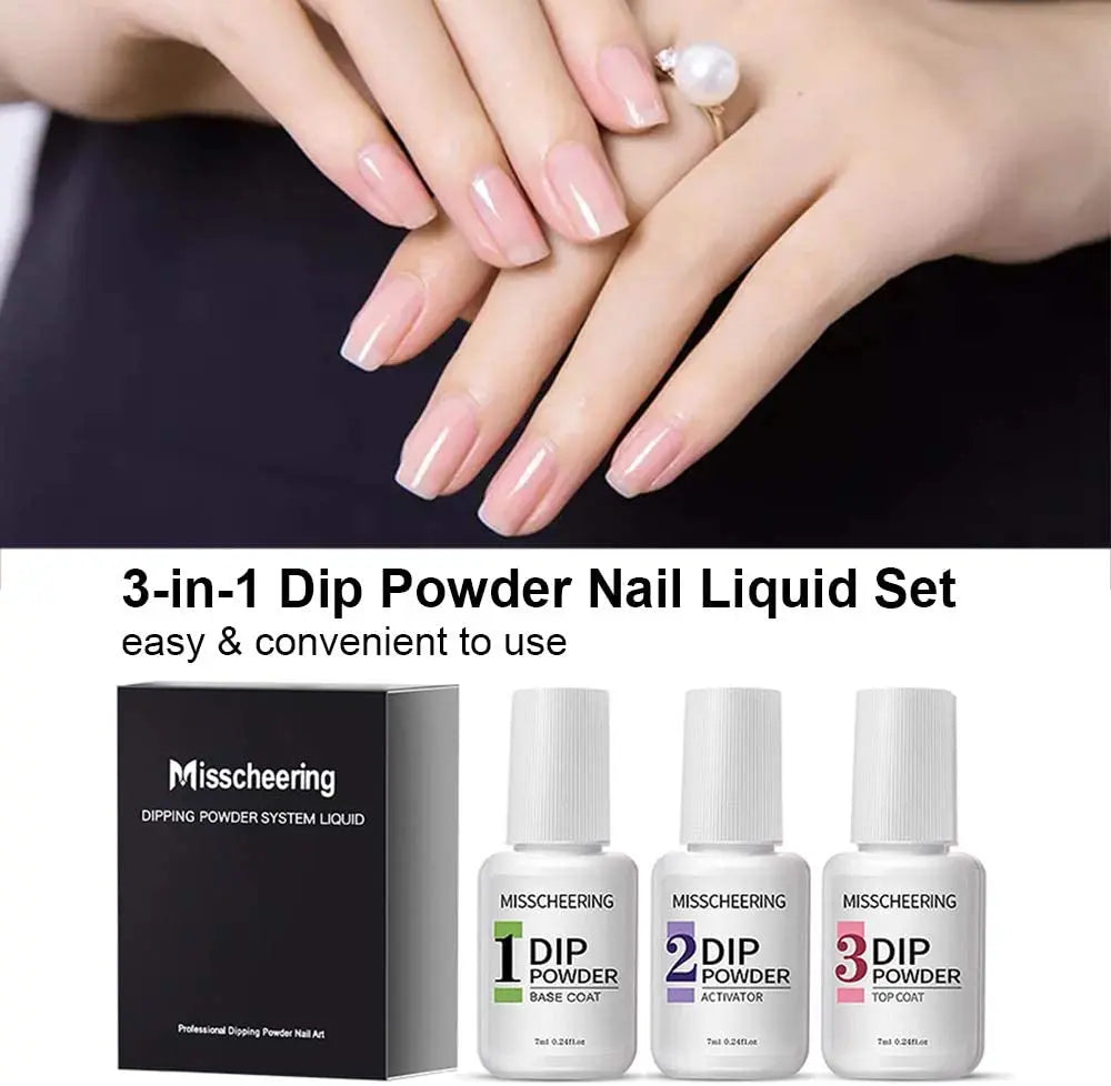 Adaskala 3-in-1 Dip Powder Nail Liquid Set Glue Kit Including Base Coat, Top Coat, Activator Nail Tools pattanaustralia