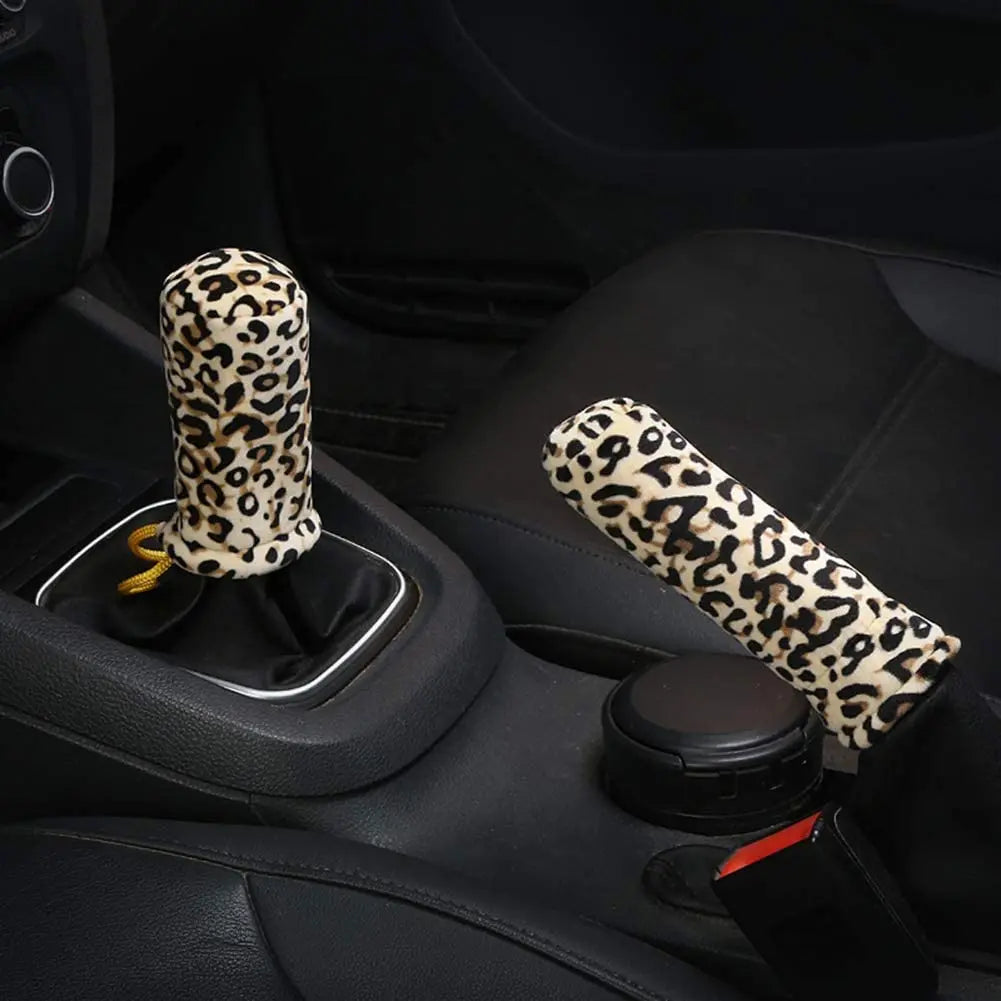 Non-Slip Elastic Steering Wheel Cover with Handbrake Cover Gear Shift Cover,Leopard Print Car Interior Accessories 15"1 Set 3 Pcs pattanaustralia
