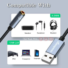 Load image into Gallery viewer, USB to 3.5mm Jack Audio Adapter, Koopao 2in1 External USB Sound Card, 3.5mm Aux to USB to Audio Jack Sound Adapter Jack for PC, PS4, Laptop
