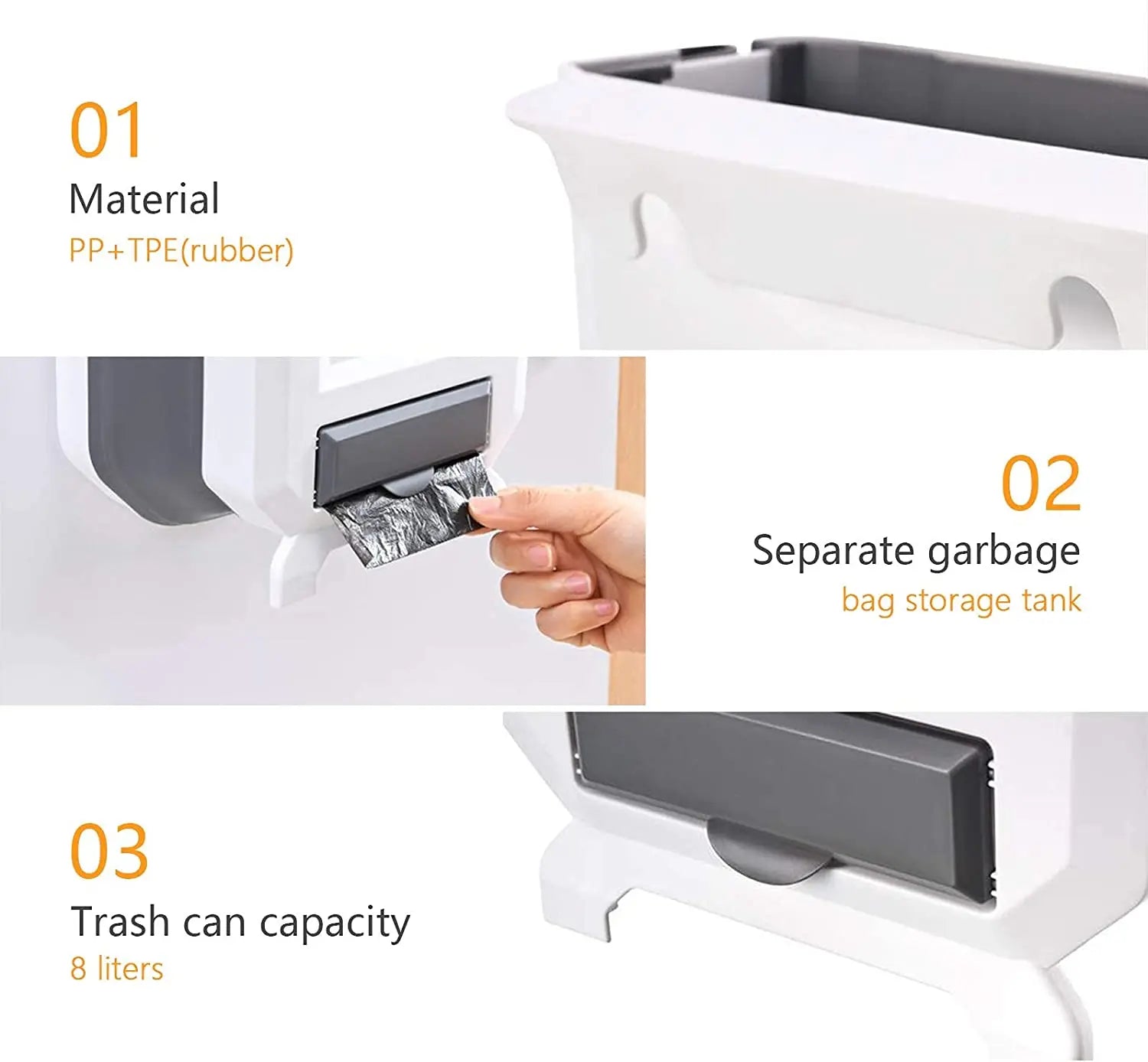 Plastic Folding Wall Mounted for Cupboard, Door Hanging Trash Can 8L Pattan Australia