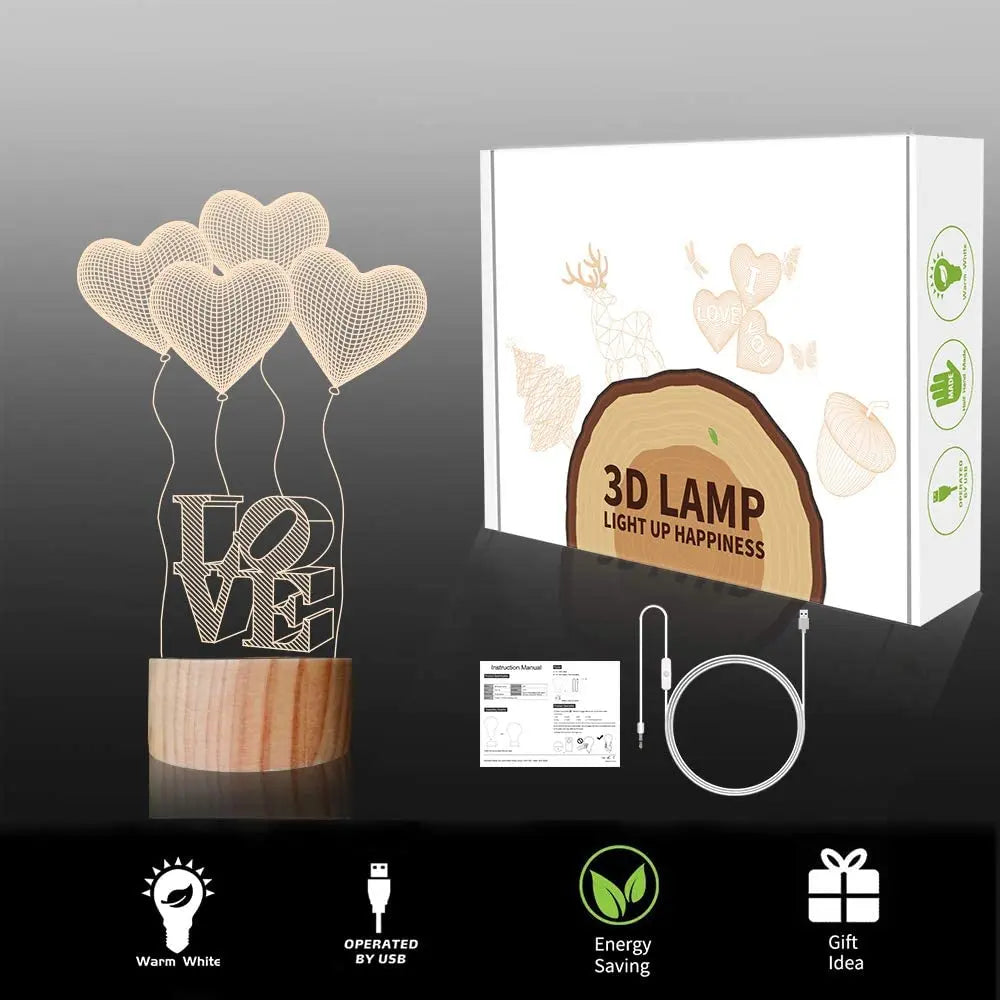 I Love You Gifts 3D Illusion Night Light, Romantic Bedroom Table Lamp Pattan Australia
