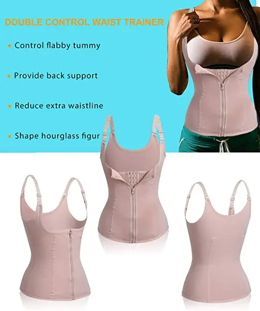 Junlan Women Waist Trainer Corset Zipper & Hook Body Shaper Workout Tank Tops Shapewear pattanaustralia