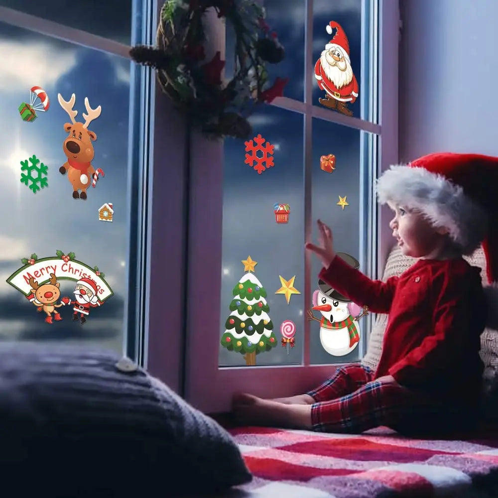 Miss Rui 10 Sheets Christmas Window Stickers, Snowflakes, Reindeer, Santa Claus Static Clings for Decoration Pattan Australia