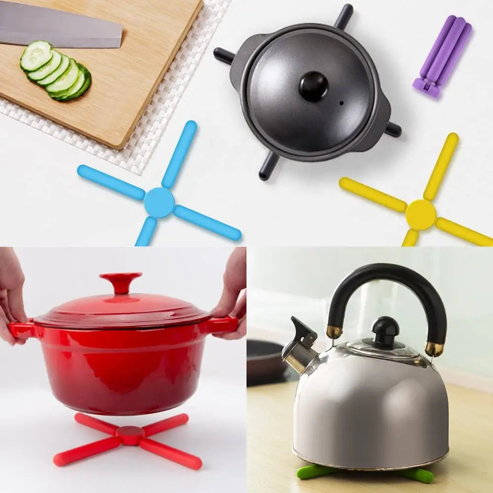 SourceTon Collapsible Cross Design Silicone Trivets in Cute Colors, Silicone Pot Holder Pattan Australia