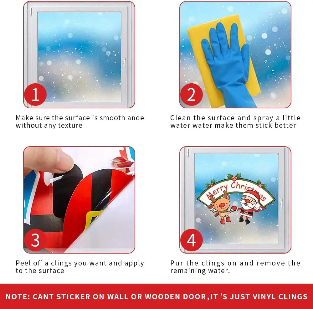 Miss Rui 10 Sheets Christmas Window Stickers, Snowflakes, Reindeer, Santa Claus Static Clings for Decoration Pattan Australia