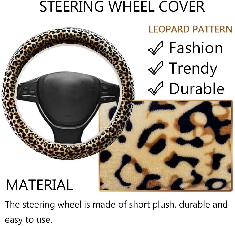 Non-Slip Elastic Steering Wheel Cover with Handbrake Cover Gear Shift Cover,Leopard Print Car Interior Accessories 15"1 Set 3 Pcs pattanaustralia