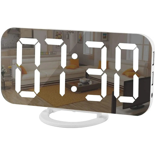 Digital Clock Large Display, LED, Electric Alarm Clock Mirror Surface for Makeup with Diming Mode, 3 Levels Brightness, Dual USB Ports White pattanaustralia