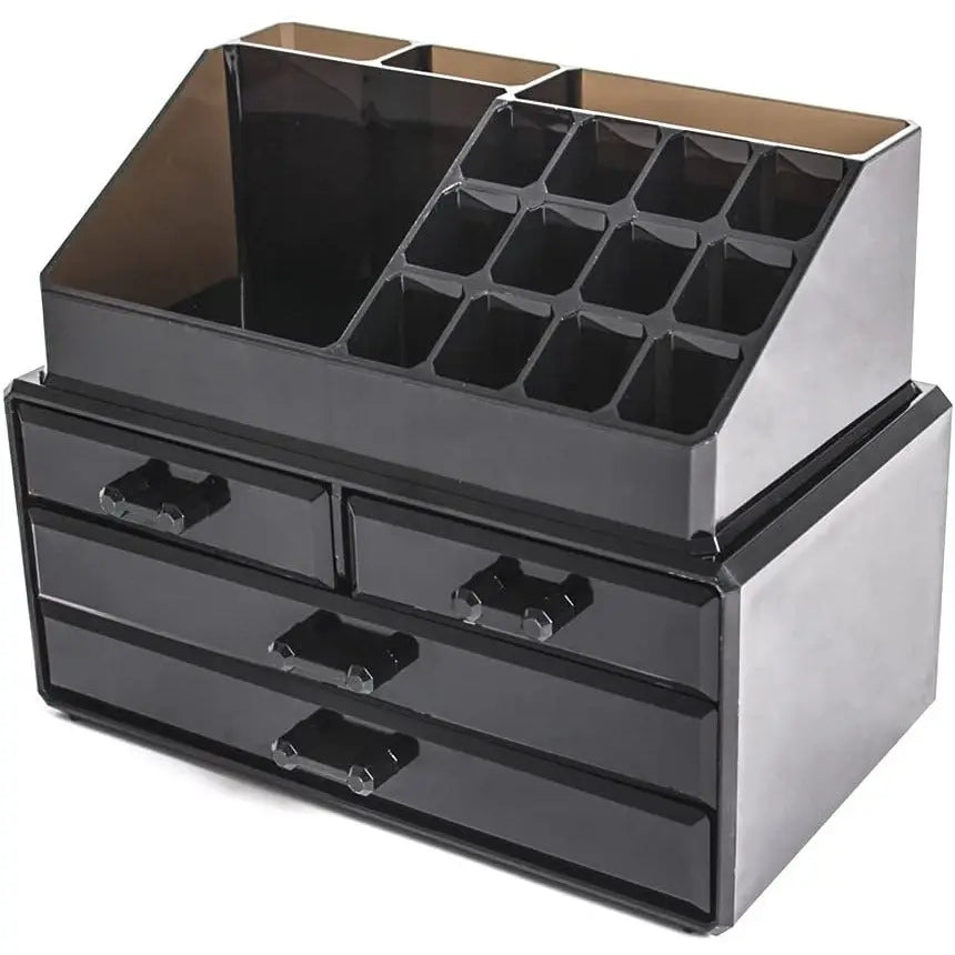 Acrylic Jewellery Storage Box, Cosmetics Lipsticks Makeup Organizer Holder Box 4 Drawers (Black)