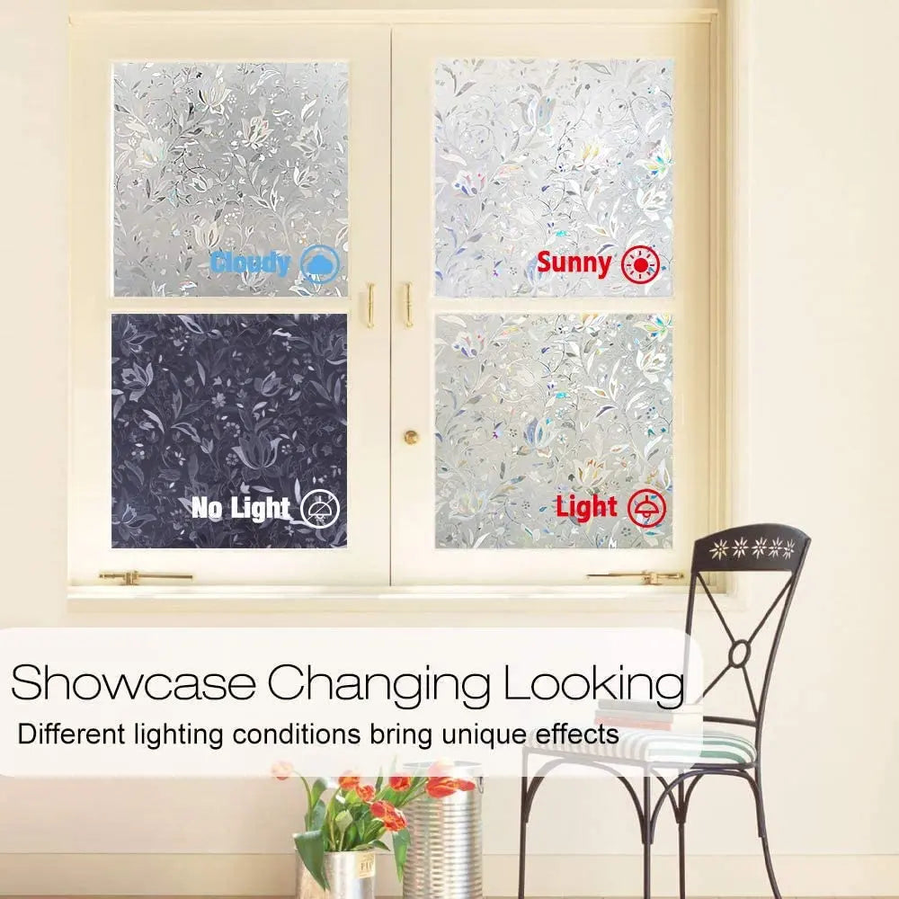 RABBITGOO 3D Decorative Window Films Privacy Static Cling Glass Window Film Non-Adhesive Heat Control Anti UV Flower Patten for Home Kitchen Bedroom pattanaustralia