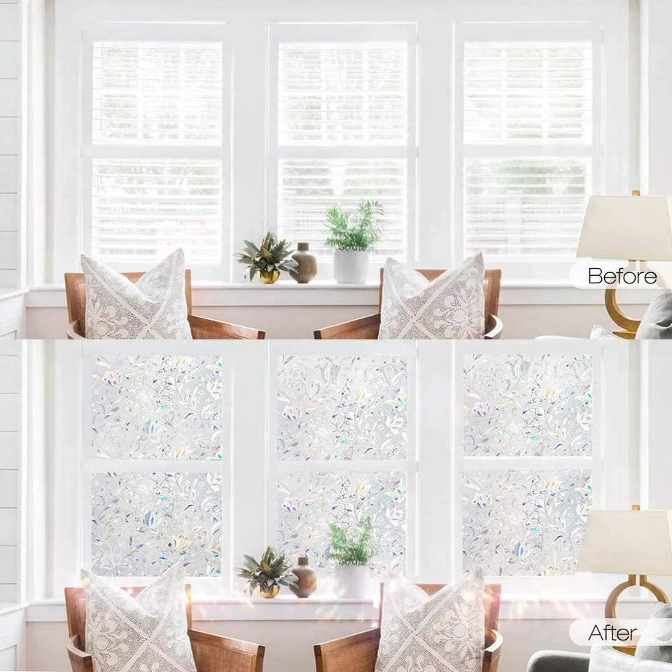 RABBITGOO 3D Decorative Window Films Privacy Static Cling Glass Window Film Non-Adhesive Heat Control Anti UV Flower Patten for Home Kitchen Bedroom pattanaustralia