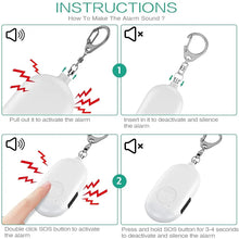 Load image into Gallery viewer, 130dB Personal Alarms Keychain with LED Light, Support USB Charging, Emergency Device

