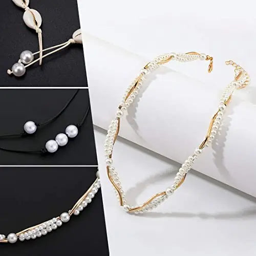 Shell Choker Necklace for Women Gold Necklace Choker Adjustable Beads, Cord Chain Seashell Pearl Necklace pattanaustralia
