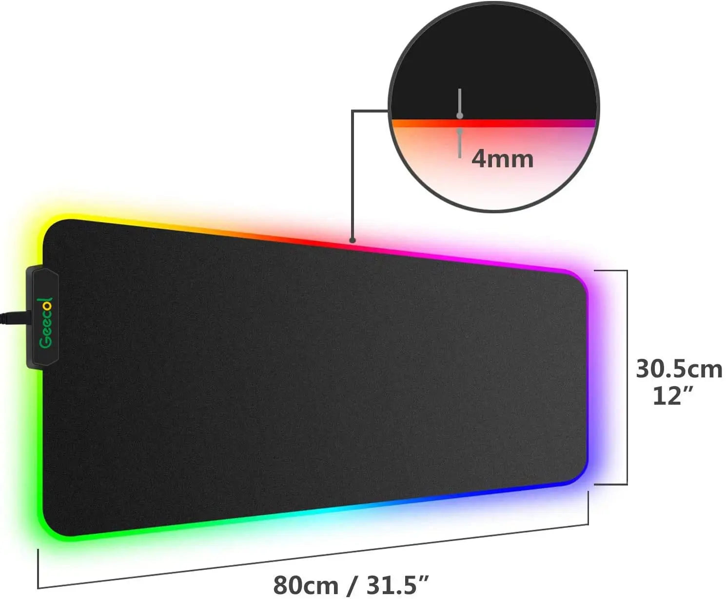 Geecol RGB Led Gaming Mouse Pad, Oversized Glowing Soft Extended with Anti-Slip Mat, 80 * 30cm(31.5 * 12 Inch) pattanaustralia