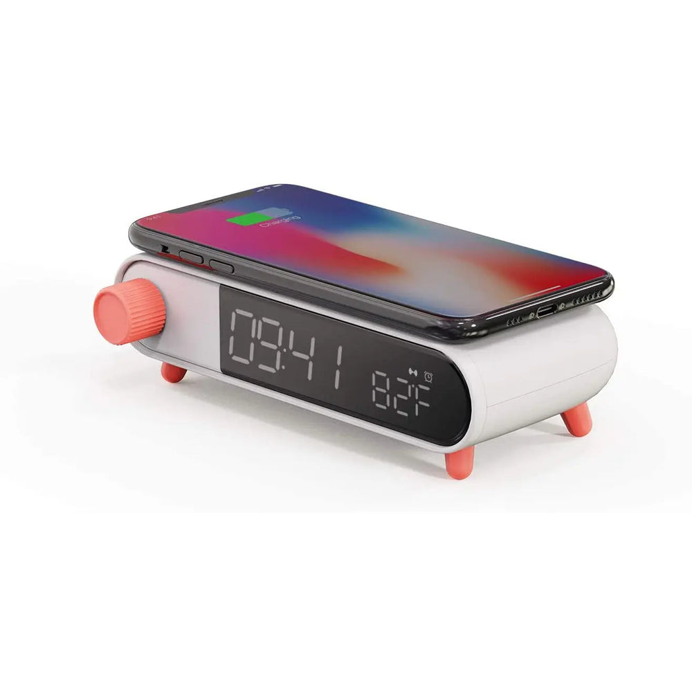 Apexto Alarm Clock with QI Wireless Charging Digital Electric Clock Large Display Temperature Calendar Display, with Indoor Temperature, White pattanaustralia