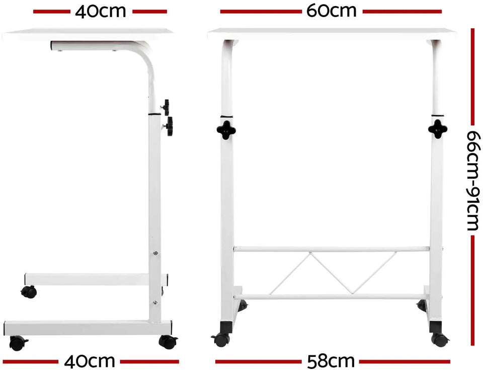 Mobile Laptop Desk Adjustable Height 360°Rotation Wooden Table Top Metal Frame Notebook, Computer Stand for Home Office - White pattanaustralia