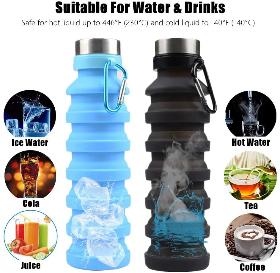 Collapsible Water Bottle, Reuseable BPA Free Silicone Bottles for Travel,  Gym, Camping, Hiking, Portable Leak Proof Sports Water Bottle pattanaustralia
