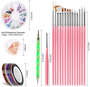 Nail Art Tool with 15pcs Nail Painting Brushes, Nail Dotting Tool, Nail Foil, Manicure Tape, Color Rhinestones pattanaustralia