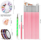 Nail Art Tool with 15pcs Nail Painting Brushes, Nail Dotting Tool, Nail Foil, Manicure Tape, Color Rhinestones pattanaustralia