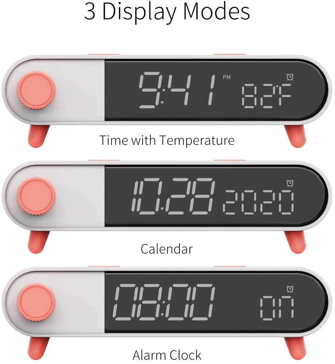 Apexto Alarm Clock with QI Wireless Charging Digital Electric Clock Large Display Temperature Calendar Display, with Indoor Temperature, White pattanaustralia