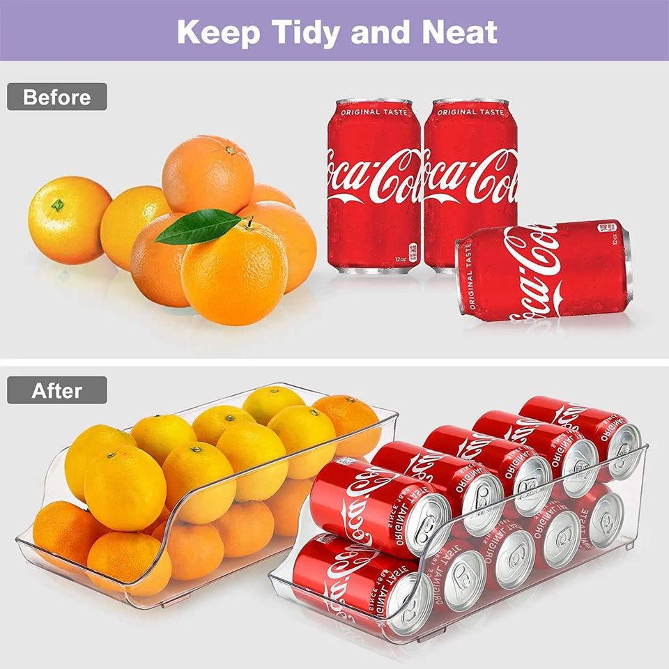 [2 Pack] Refrigerator Organizer Bins Can Dispenser Storage Holder, Soda Beverage Canned Food Container Bin Clear Plastic Pantry Storage Rack for Fridge Pantry Kitchen Countertops Cabinets