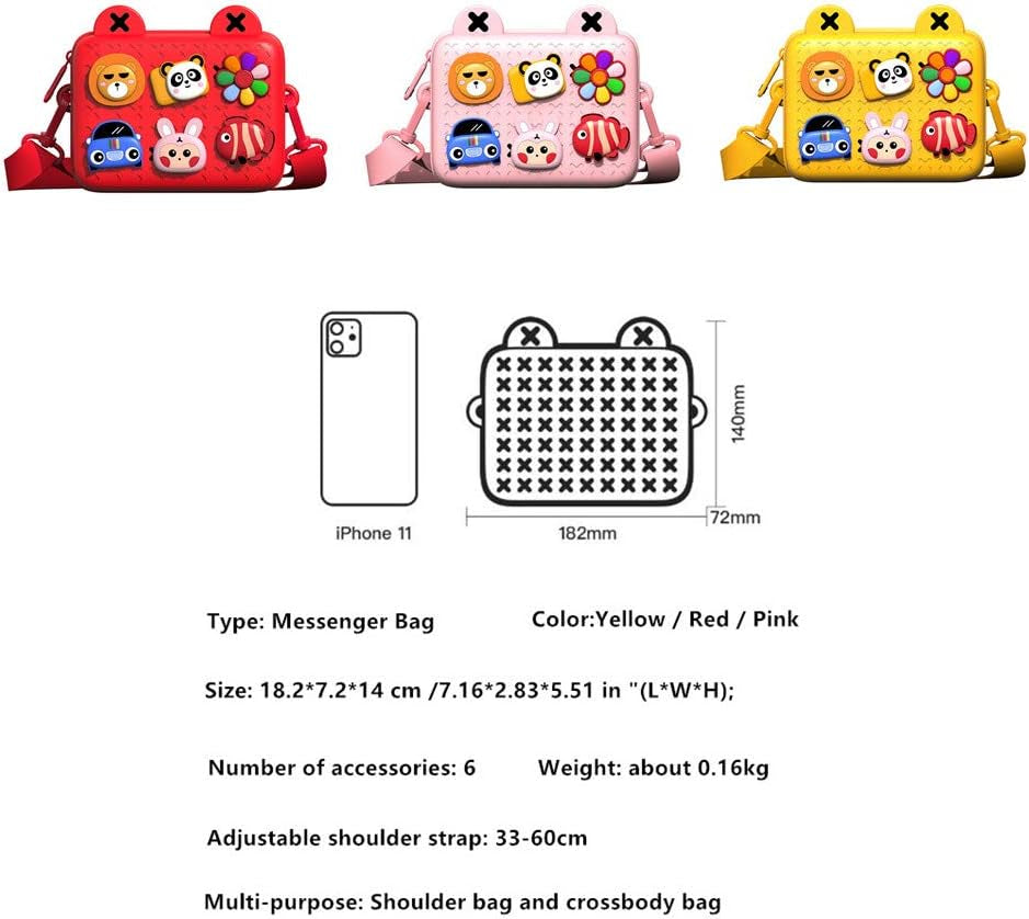Kids Crossbody Toddler Purse Cute Shoulder Messenger Bags Children Handbag for Boys Girls Removable DIY Cartoon Deco