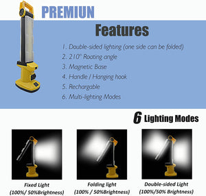Cordless Work Light,  Rechargeable Work Desk Lamp, 750 Lumen ×2 Foldable Double-Sided Lamp, Can Be Used as Trouble Light, Underhood Light，Outdoor Lights.