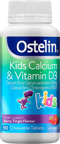 Kids Calcium & Vitamin D Chewable - D3 for Childrens Bone Health & Immunity, Berry Flavour, 90 Tablets