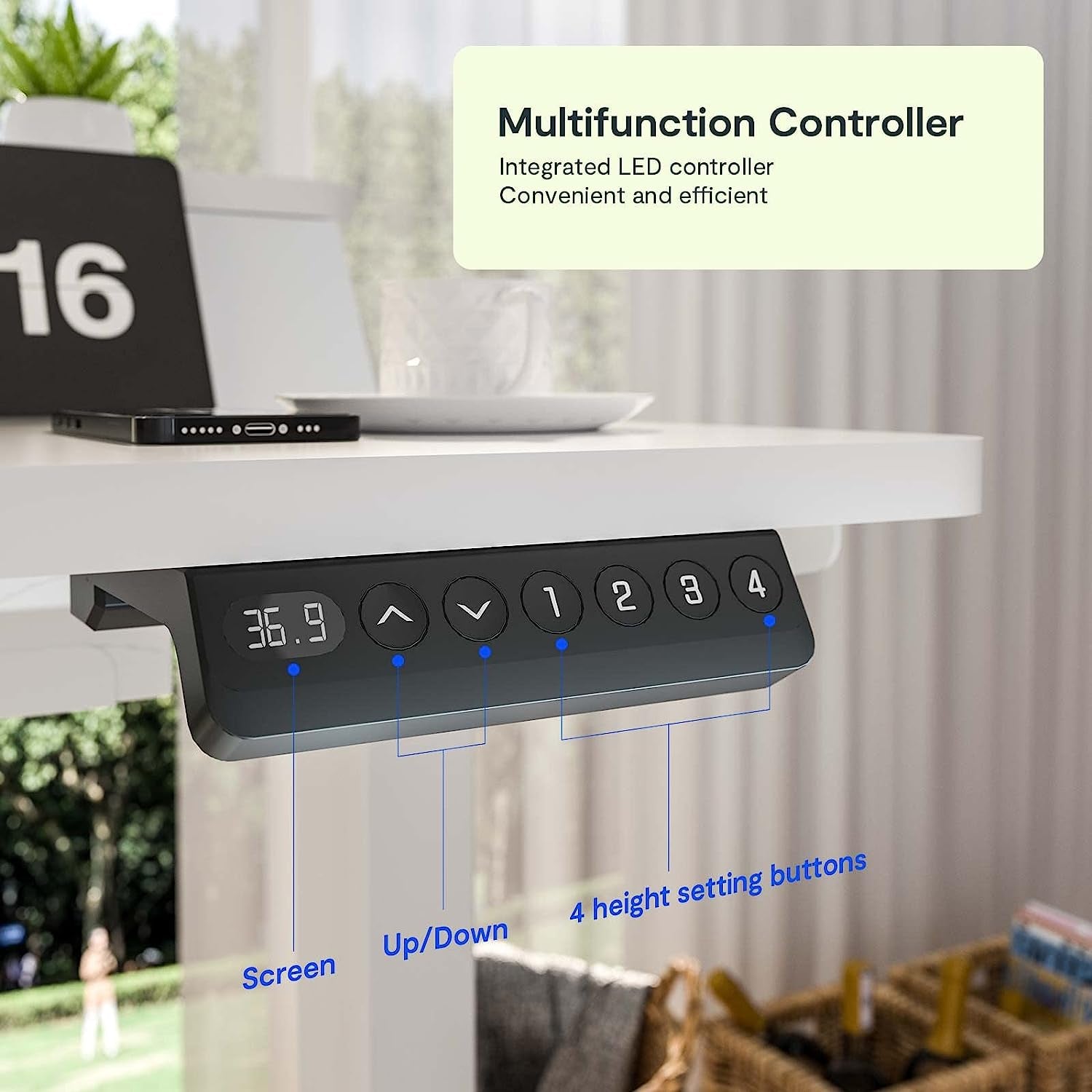 EN1 Electric Stand up Desk 140Cm X 70Cm (55" X 28") Bamboo Whole-Piece Desktop Ergonomic Memory Controller Height Adjustable Standing Desk (Black Frame+Bamboo Top)