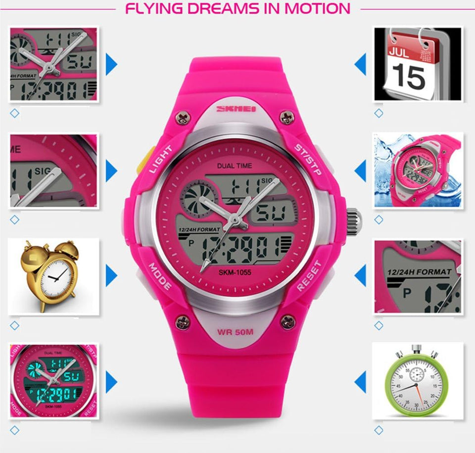 Kids Teens Girls Waterproof Sports Digital Watches Timer with Alarm Stopwatch 7 Colorful Luminous for Age 6-15