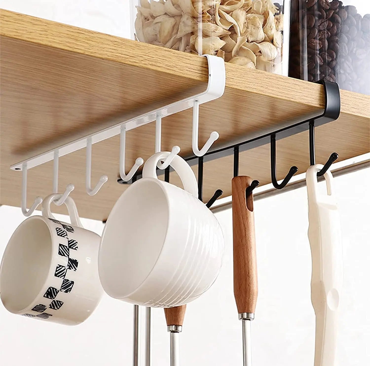 Aeixlum-2Pcs Mug Holder,Coffee Cup Holder for Kitchen,Kitchen Utensil Storage Hook,Fit for 1 Inch Thickness Shelf or Less. (White)