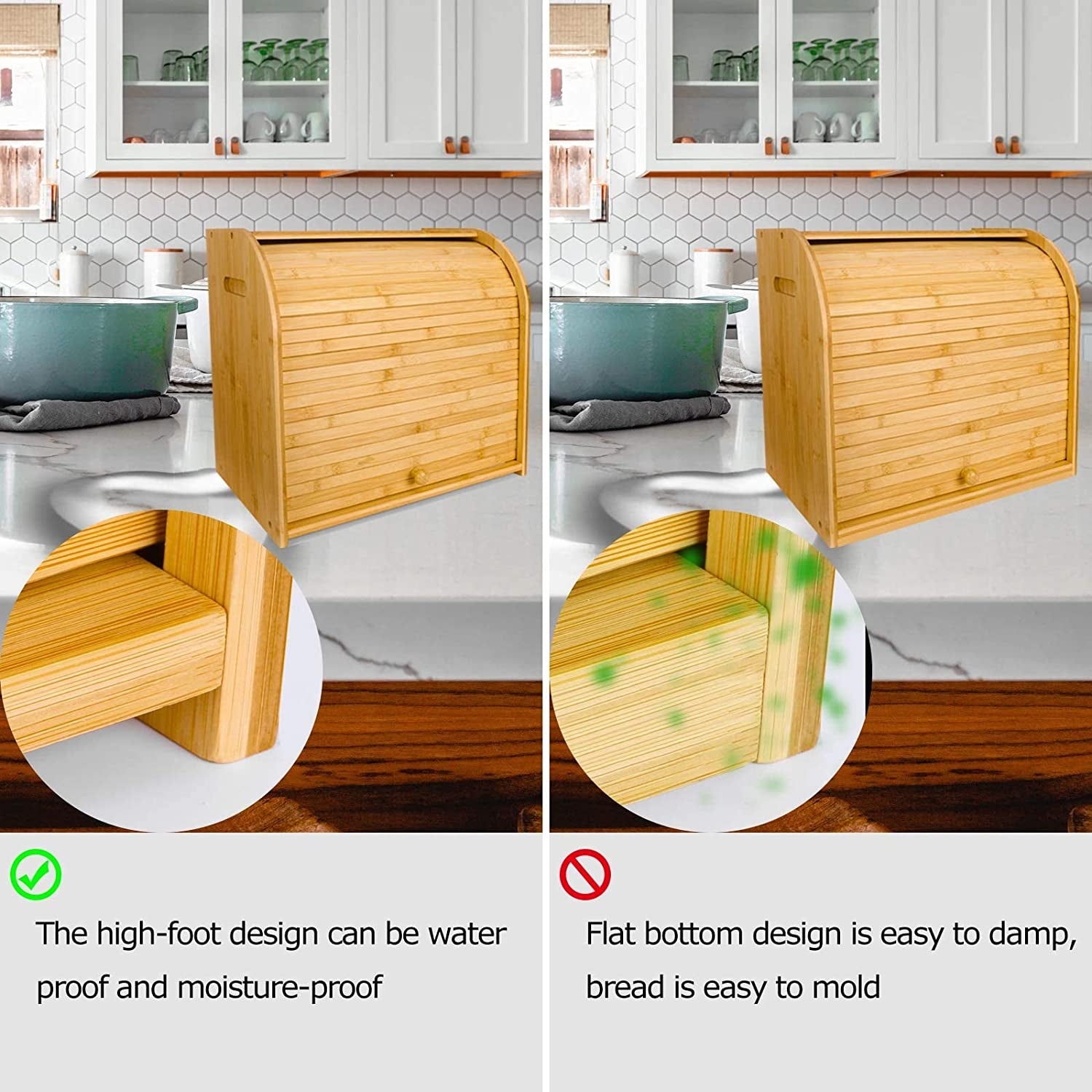 Bamboo Bread Box for Kitchen Countertop Extra Large 2 Layer Bread Box Set Homemade Bread Storage Box Bread Bin Roll Top Bread Box