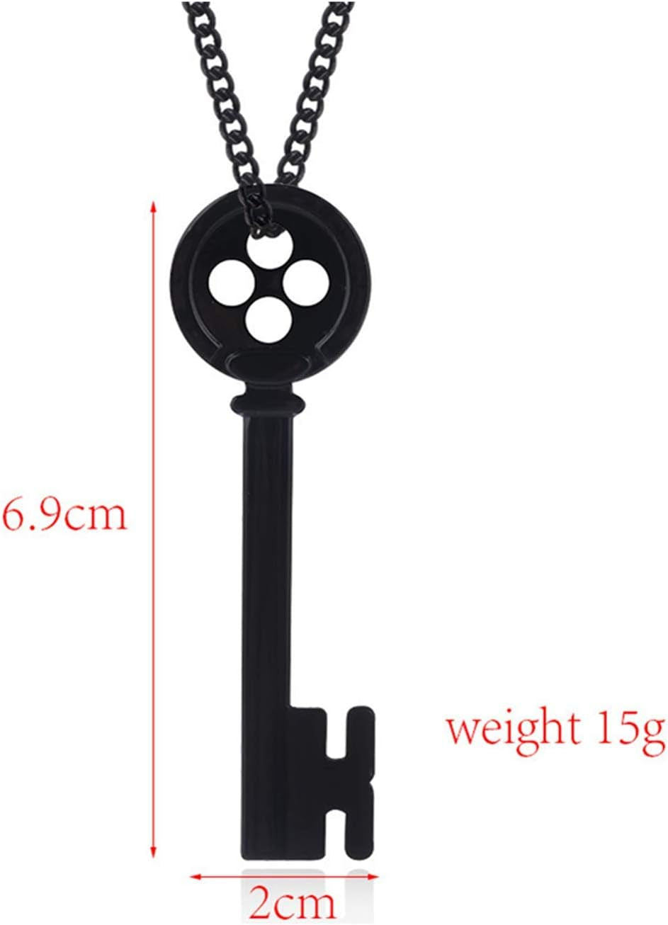 Coraline Key Necklace Girl'S Button Key Metal Pendant Sweater Chain Present for Child (Black), Large, Metal, Not Known