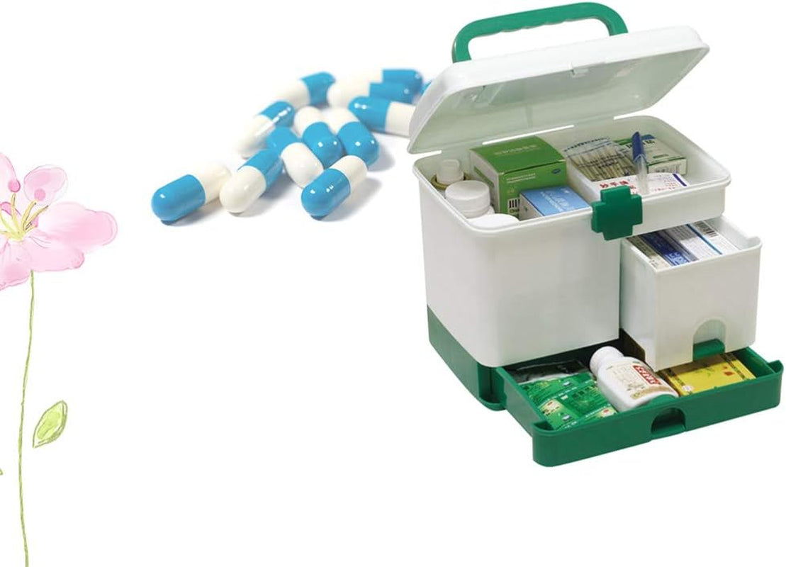 Box Aid Box Family Medication Storage Box Medicine Cabinet Childproof Bottle Organizer Storage Box Container for Travel Home Green Portable Storage First