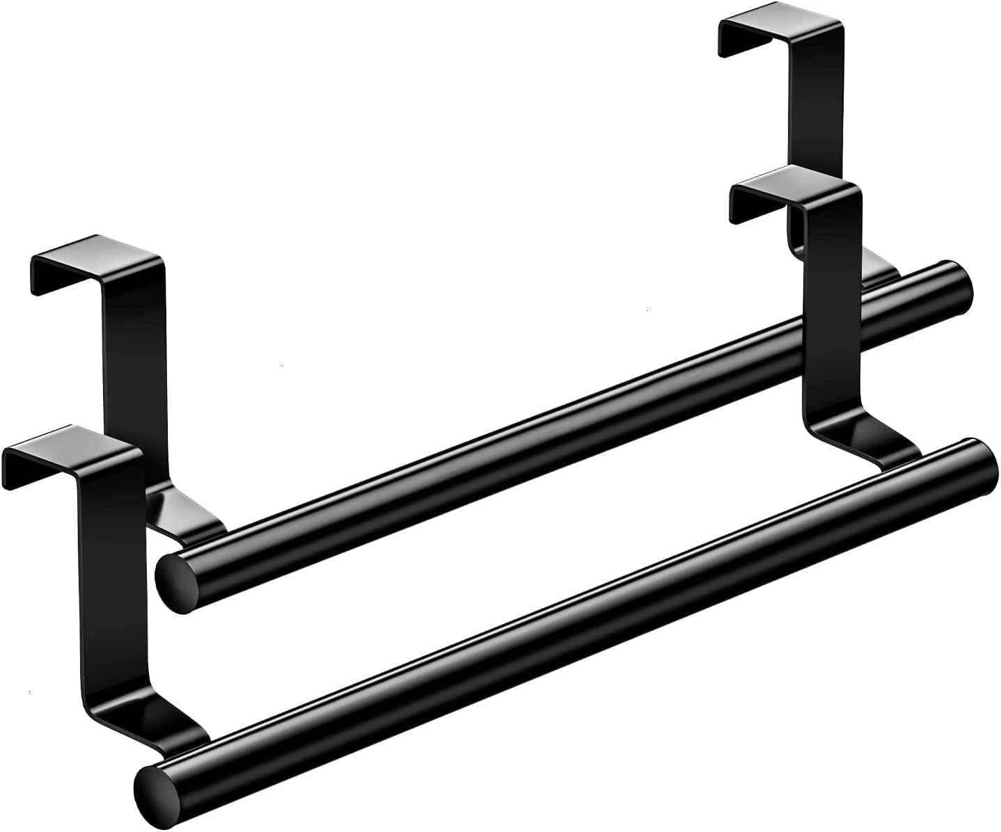 Stainless Steel over Door Towel Rack Bar Holders for Universal Fit on over Cabinet Cupboard Doors 2 Pack Black