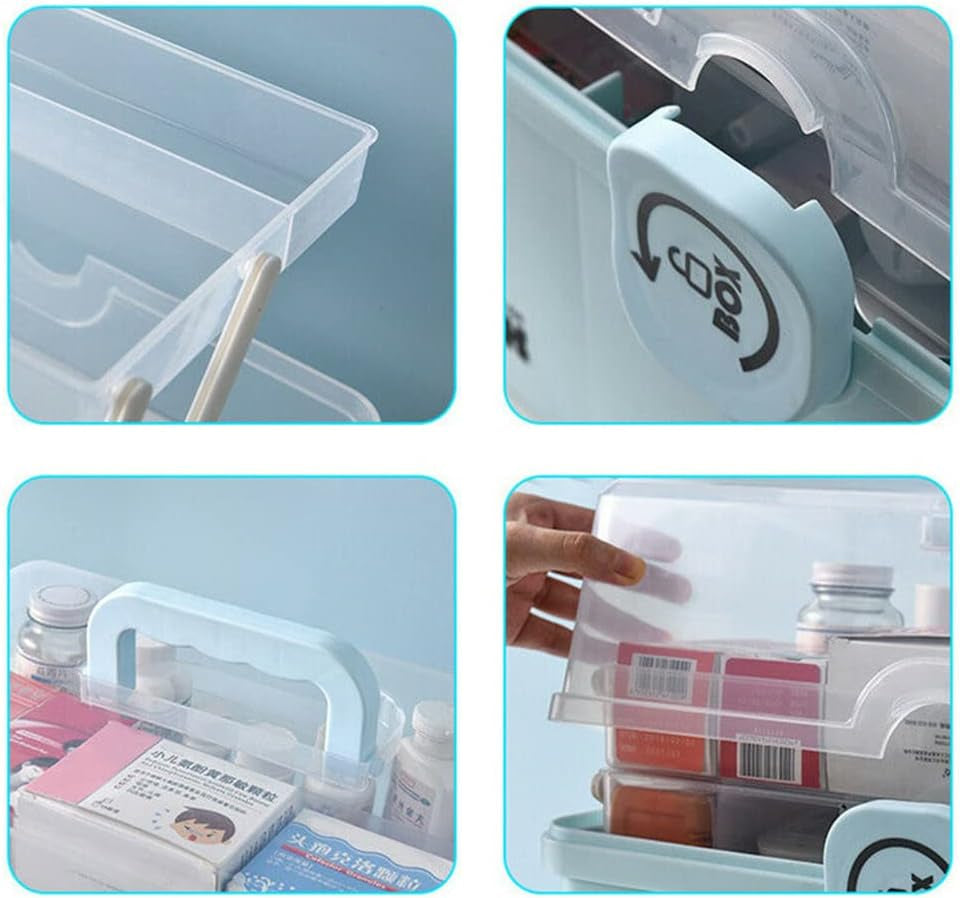 3 Layer Medicine Organizer Box First Aid Health Emergency Storage Box Large Capacity Medicine Storage Bins with Lid (White)