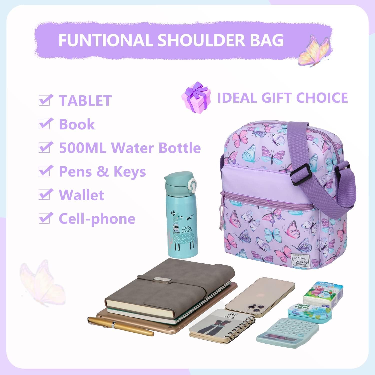 Messenger Bag for Girls, Lightweight Small Women Crossbody Bag Purse Preteen/Teen Little Kids Shoulder Bag