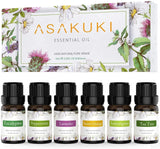 Essential Oils Set 6 X 10Ml, 100% Pure & Natural Aromatherapy Oils - Lavender, Eucalyptus, Lemongrass, Tea Tree, Sweet Orange, Peppermint Diffuser Oil for Massage Hair Care Wellness Gift Set