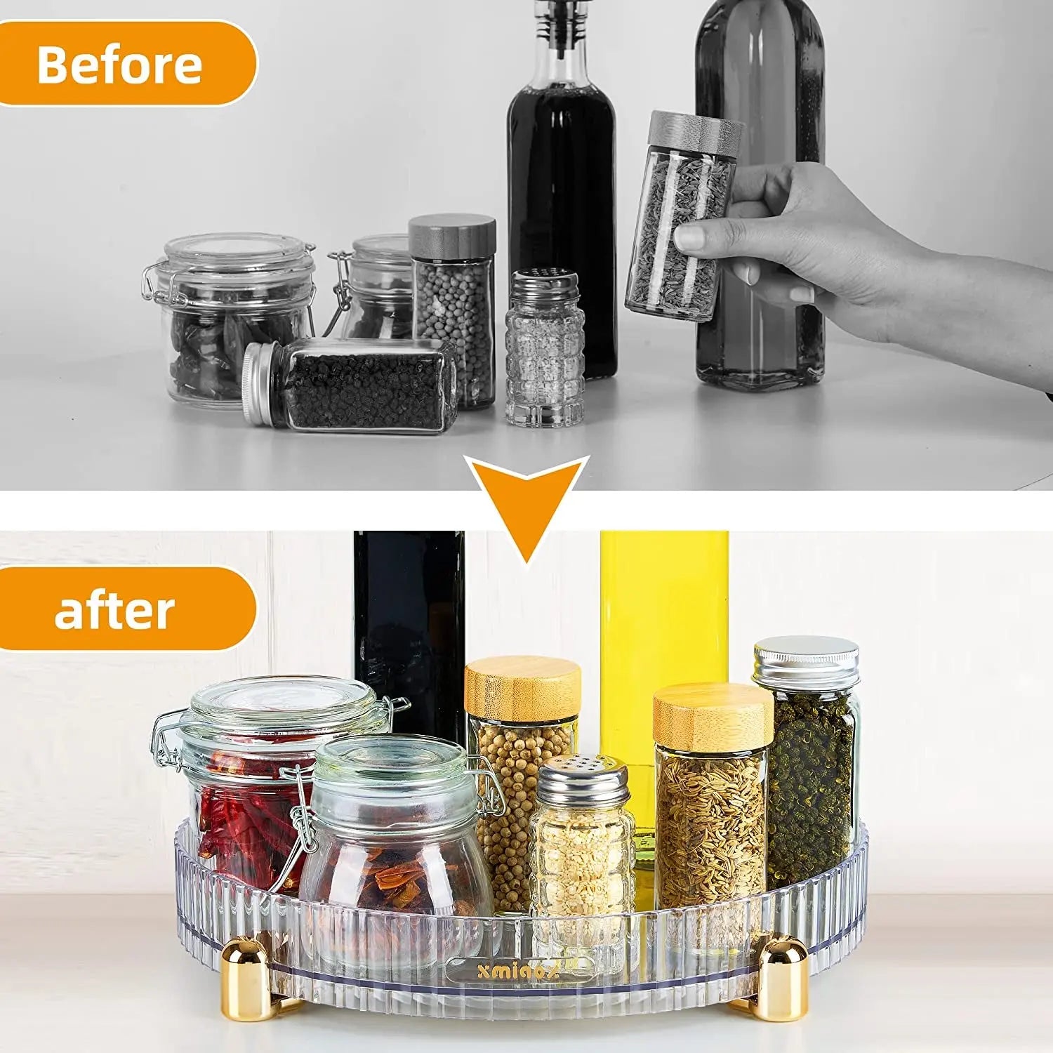 Lazy Susan Turnable Organiser, 11 Inches Plastic Rotating Spice Rack, Storage Turntable for Cabinet, Kitchen, Pantry, Bathroom, Cosmetics, Fruit, Vegetable, Clear
