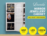 Jewellery Cabinet Full Length Mirror Mirrored Organizer Box Stand White