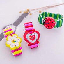 Load image into Gallery viewer, Kids Watches 4Pcs Kids Wood Watch Toy Stretchy Watches Fake Watch Wristband Bracelet Wristwatches for Boys Girls Random Styles and Colors Childrens Toys
