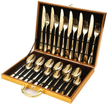 Load image into Gallery viewer, Gold Cutlery Set, Stainless Steel Silverware Set,24 Pieces Dinner Forks and Spoons, Flatware Cutlery Set for Ceremony, Home Party, Kitchen, Wedding, Restaurant, Party, Event, Banquet, Birthday Dinner Party, (24)
