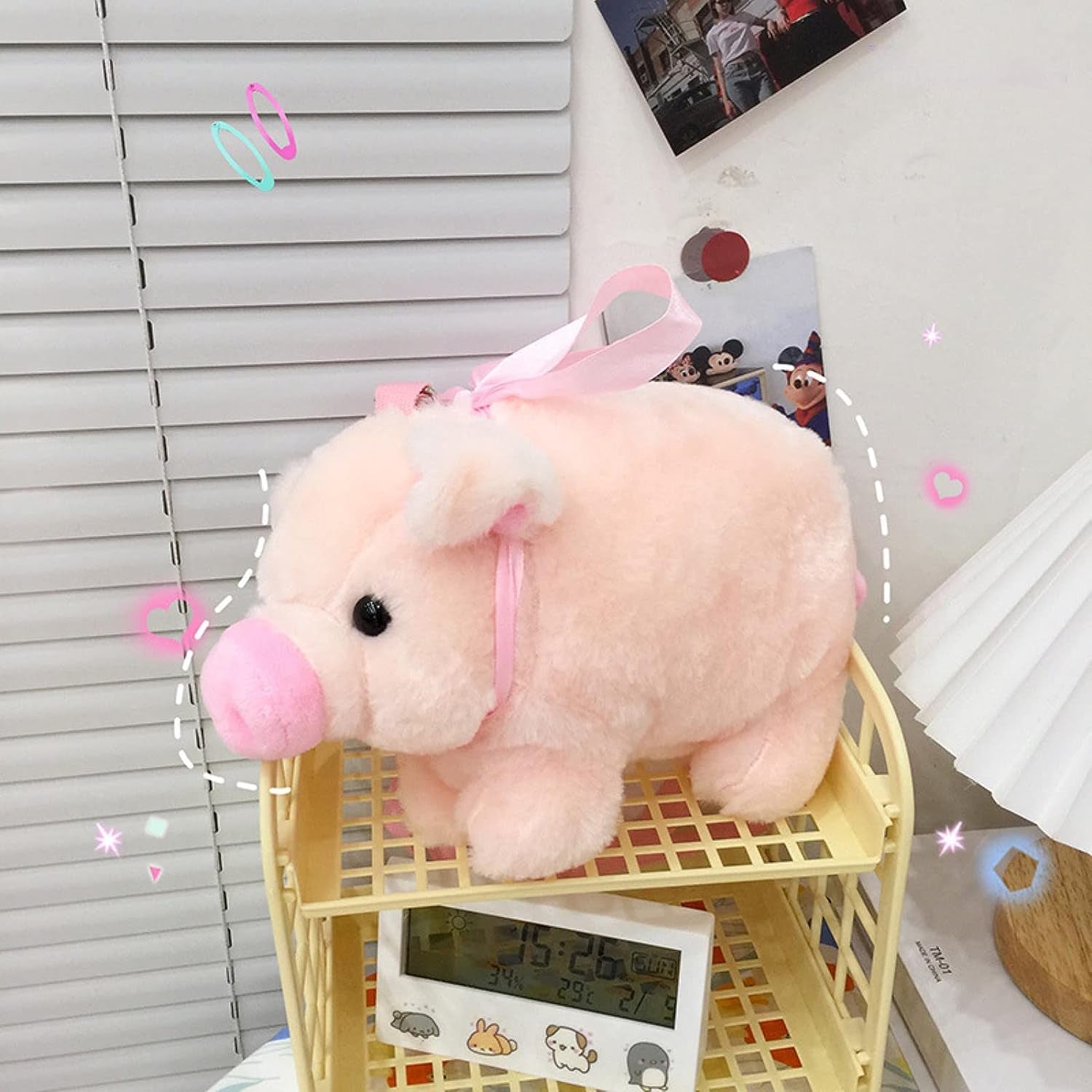 Plush Pig Crossbody Bag Cartoon Shoulder Bag Plush Animal Satchel Bag Kawaii Purse Handbag Messenger Bag for Kids Birthday Gift, Pink, Pink, Size M